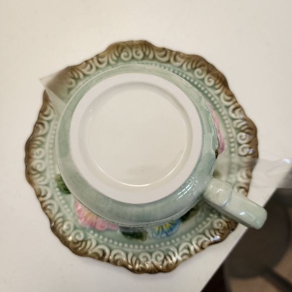 Corner Ruby Botanical Collection Floral 3 Piece Cup&Saucer & Spoon Set ~ New - Picture 6 of 9